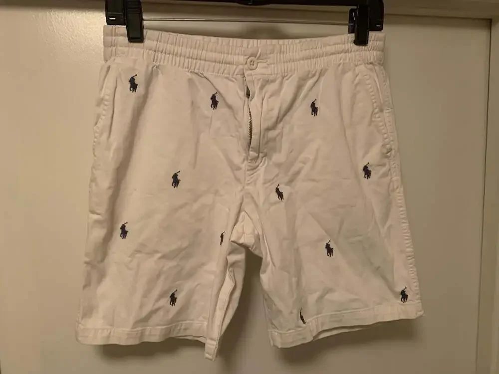 Polo Ralph Lauren Boys White All-Over Pony Logo Embroidered Shorts, Size 16